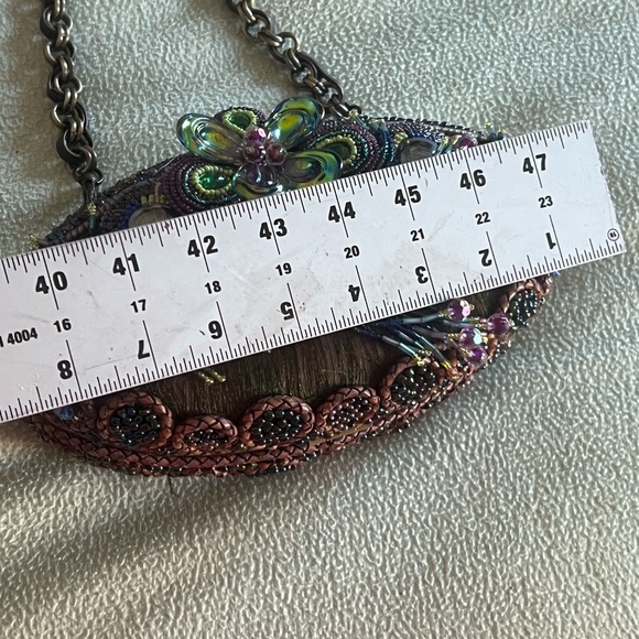 MARY FRANCES BEADED Peacock Feather HARD SHELL SHOULDER HANDBAG/PURSE - Picture 12 of 13